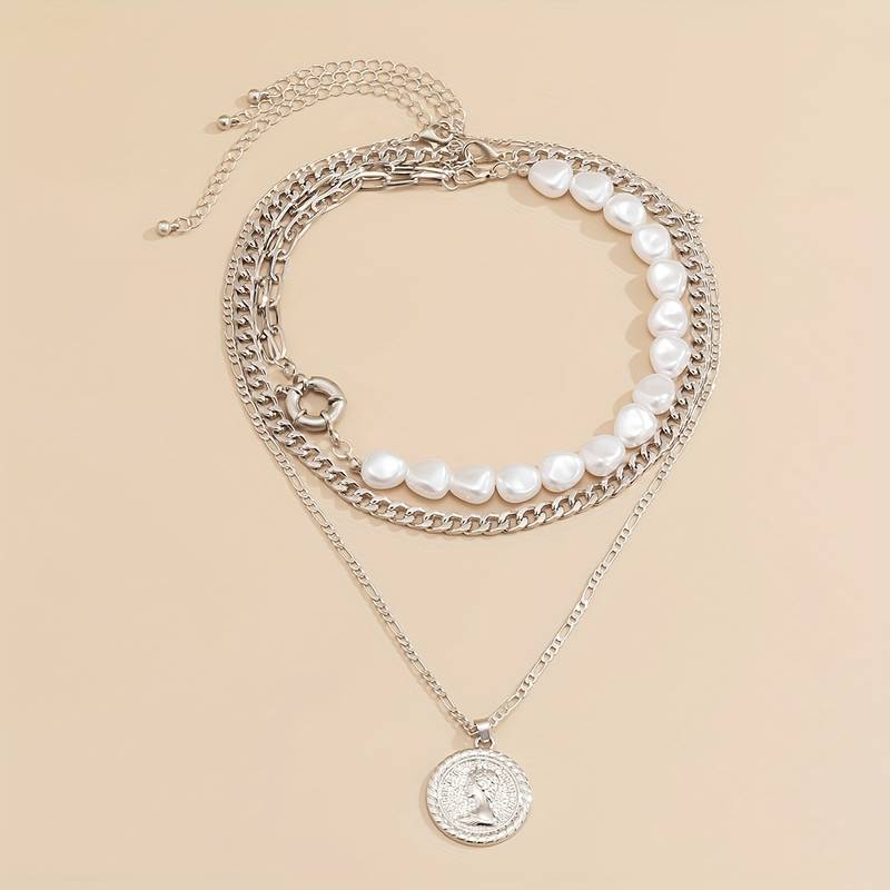 Collier avec pendentifs vintage et perles - Ensemble de 3 pendentifs et collier à perles