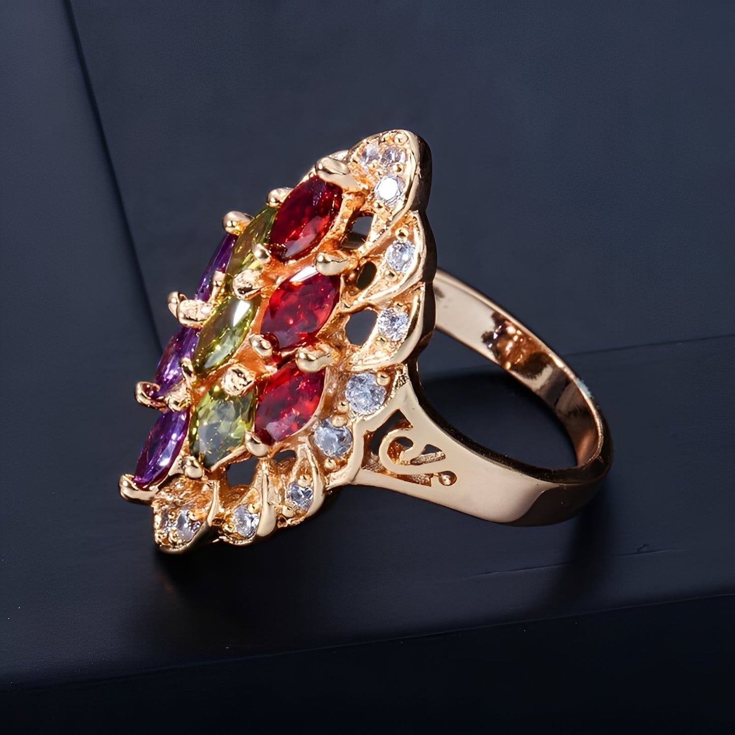 Naelle – Bague Trio Améthyste Péridot Rubis