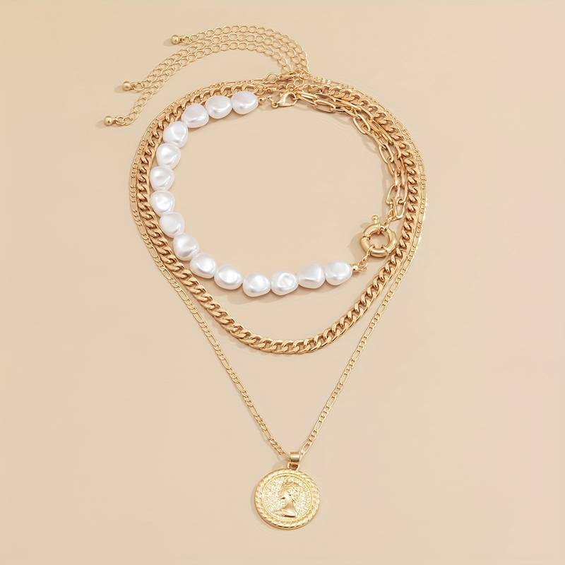 Collier avec pendentifs vintage et perles - Ensemble de 3 pendentifs et collier à perles