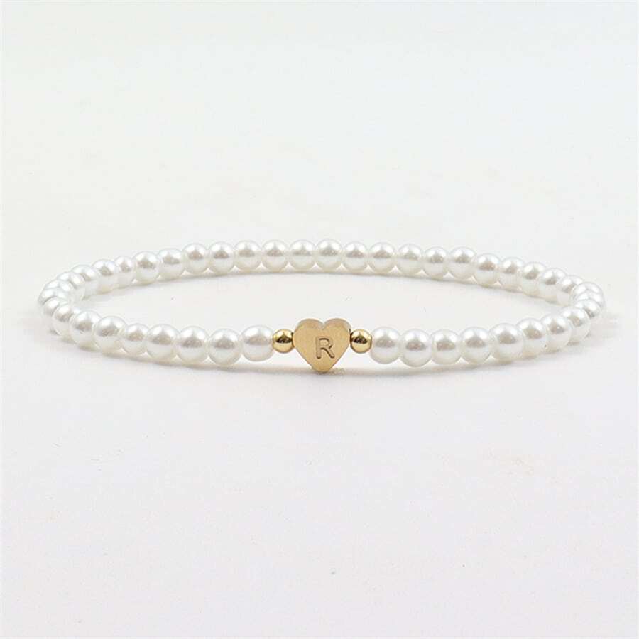 Bracelet en perles avec initiales gravées - Bracelet en perles en forme de cœur personnalisé