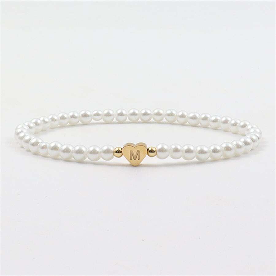 Bracelet en perles avec initiales gravées - Bracelet en perles en forme de cœur personnalisé