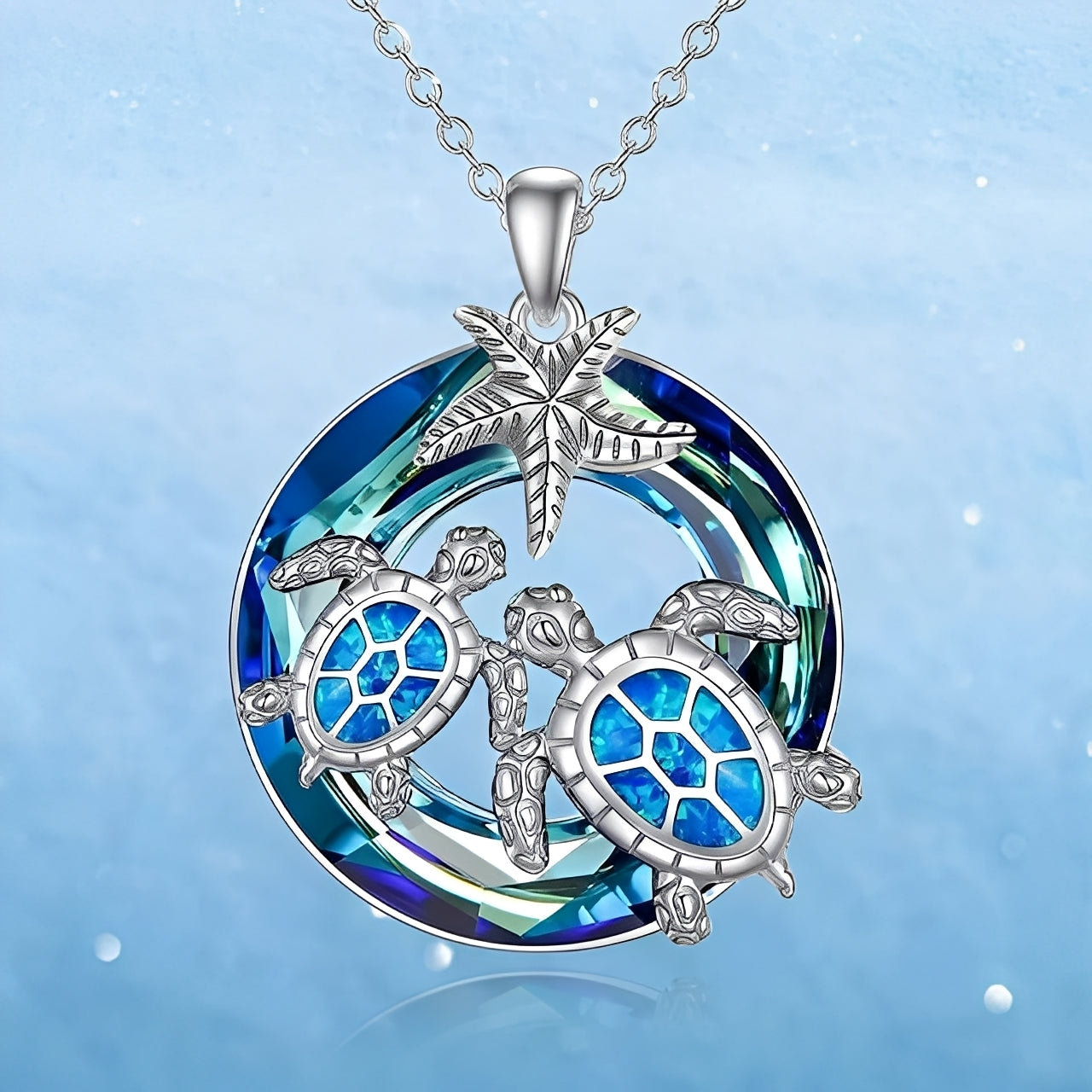 Nolwen – Collier Tortue et Palmier avec Cercle en Opale
