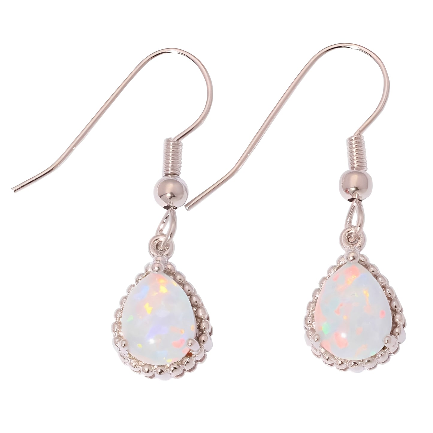 Emeline – Boucles Pendantes en Argent & Opale de Feu Blanche