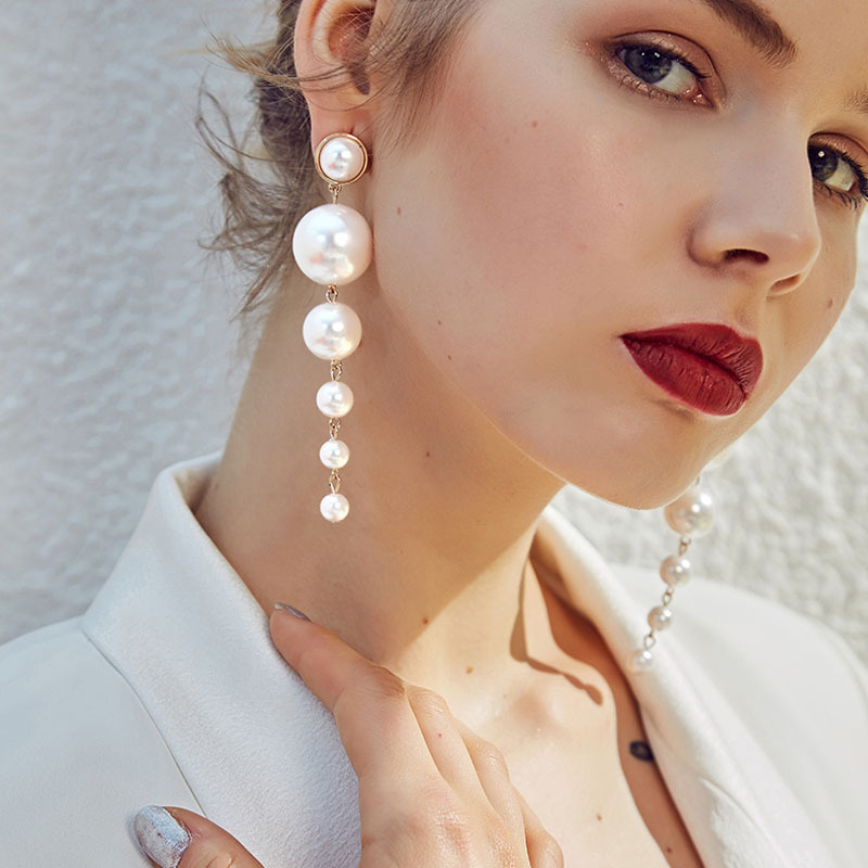 Boucles d'oreilles en perles en cascade - Boucles d'oreilles longues en perles