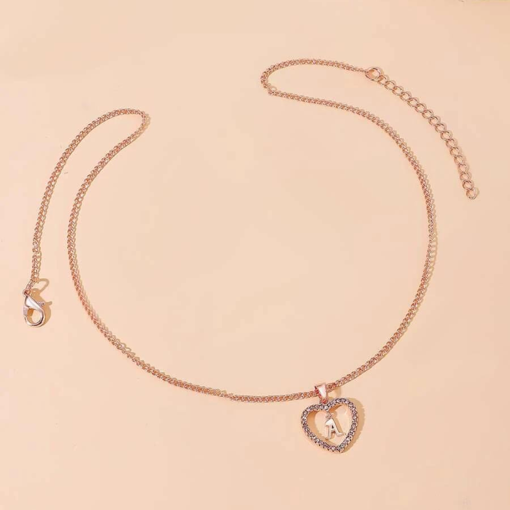 Collier en Cristal avec Initiale en Forme de Cœur