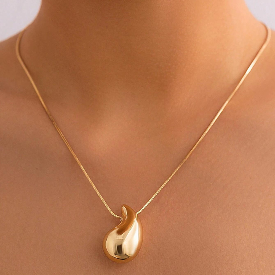 Collier avec pendentif en forme de goutte d'eau surdimensionné - Collier plaqué or avec pendentif en forme de goutte d'eau