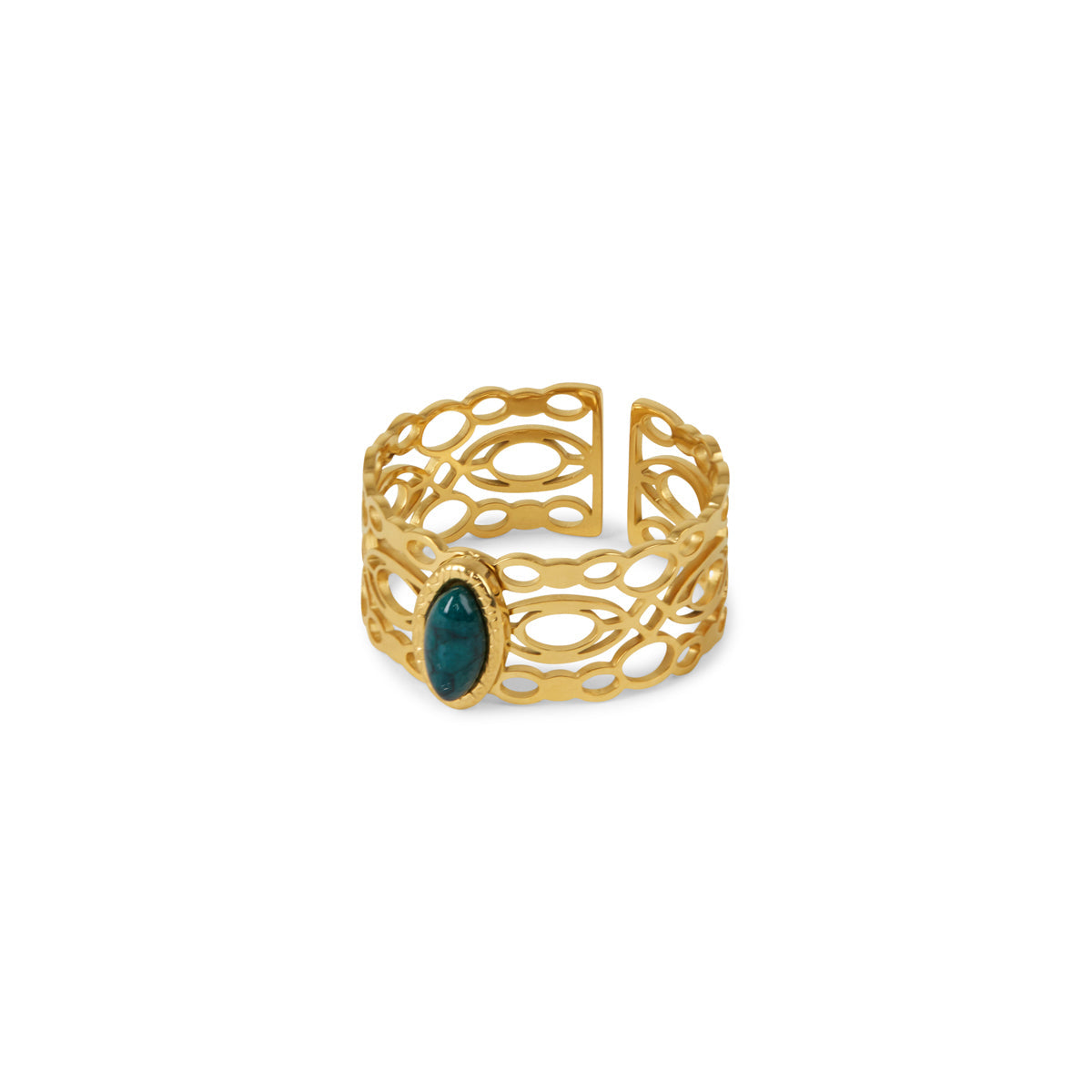 Lysandra – Bague Ovale en Malachite Dorée