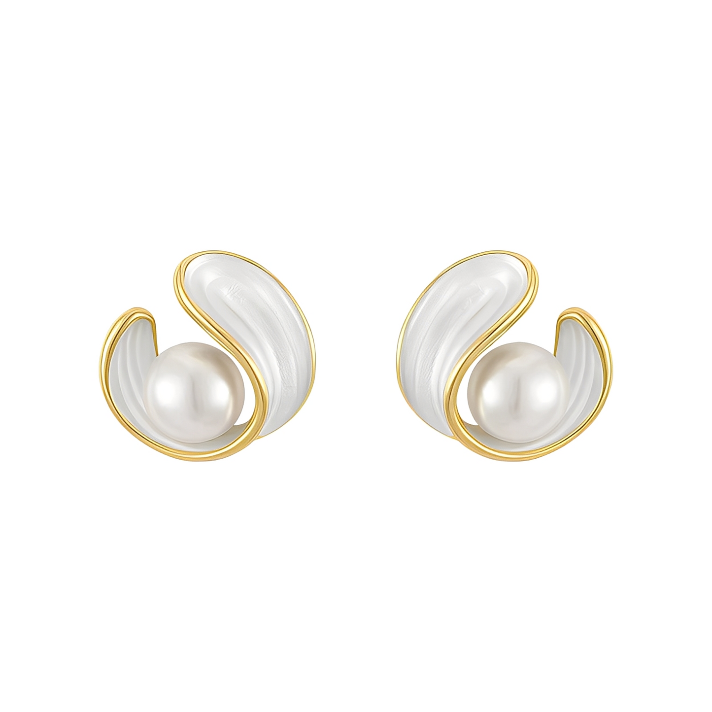 Maku – Boucles d’Oreilles en Opale Blanche et Perles Dorées