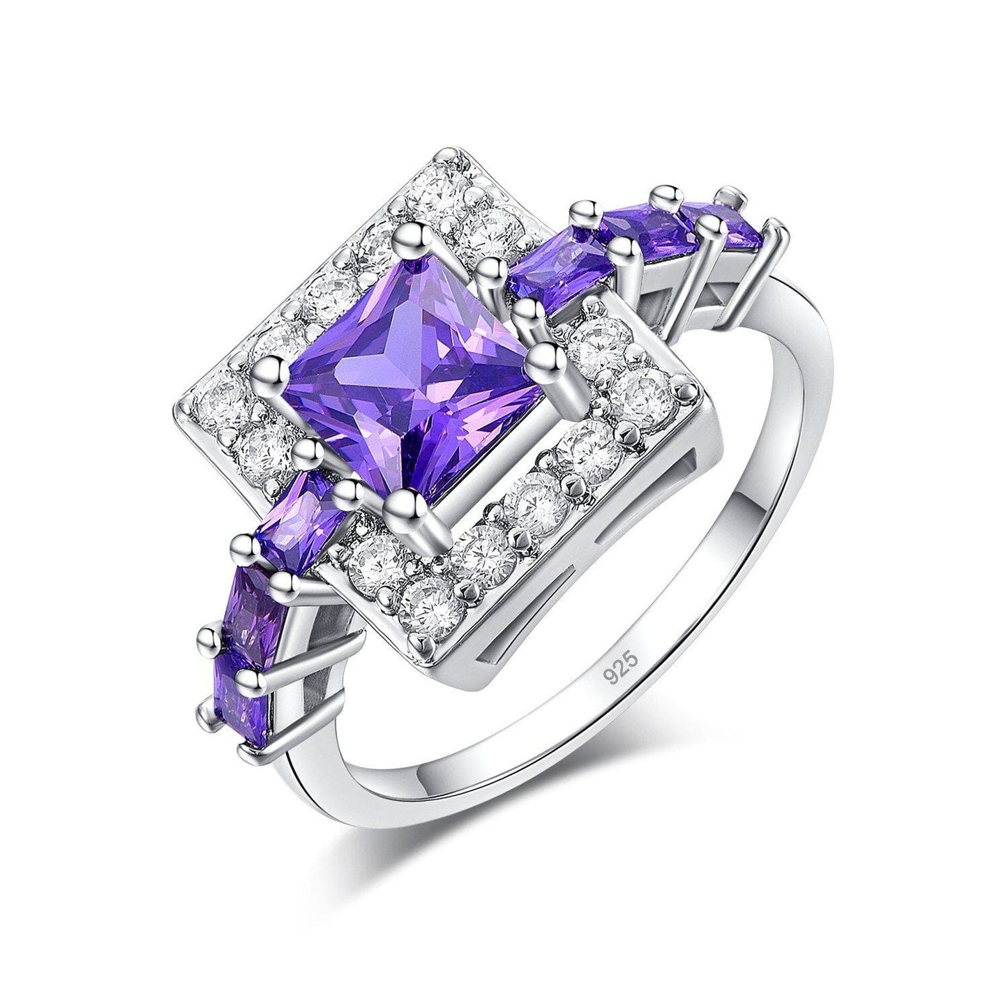 Lyra – Bague Carrée en Améthyste Cristal