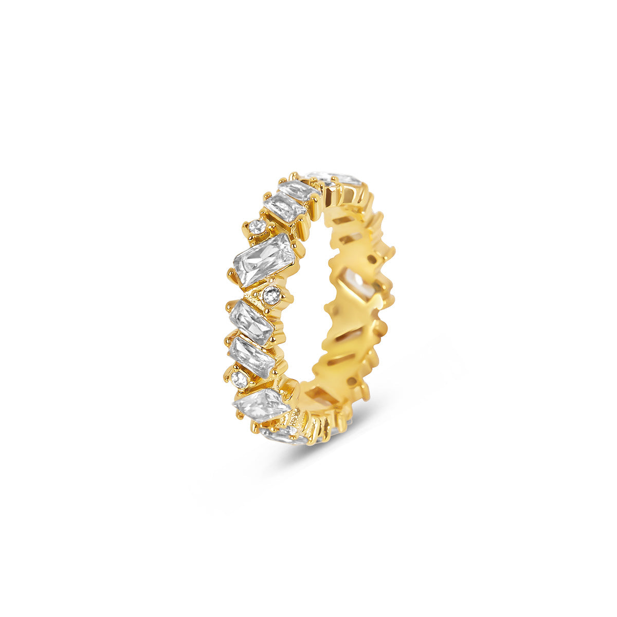 Lily – Bague Dorée Sertie de CZ Taille Baguette