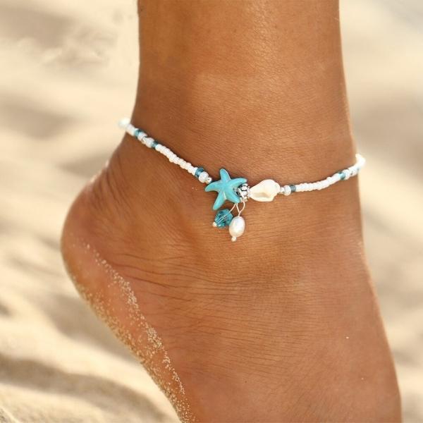 Isla – Bracelet Cheville Étoile & Coquillage avec Pierres Naturelles
