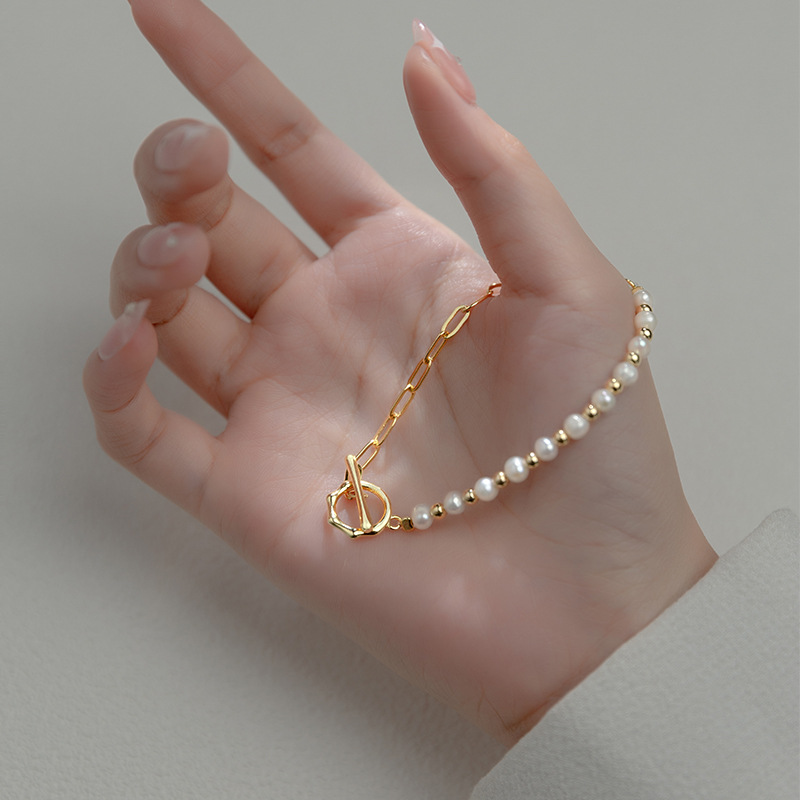 Bracelet perle moitié-moitié - Bracelet à maillons perle