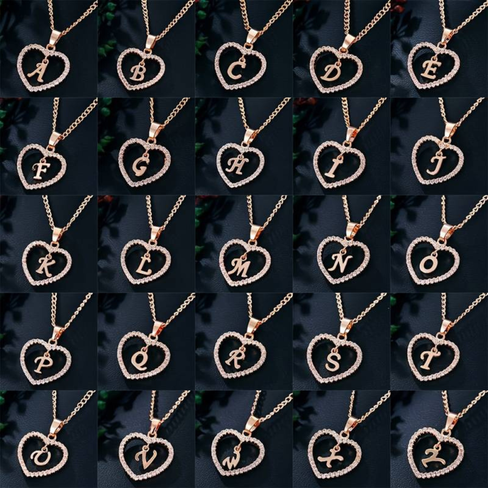 Collier en Cristal avec Initiale en Forme de Cœur