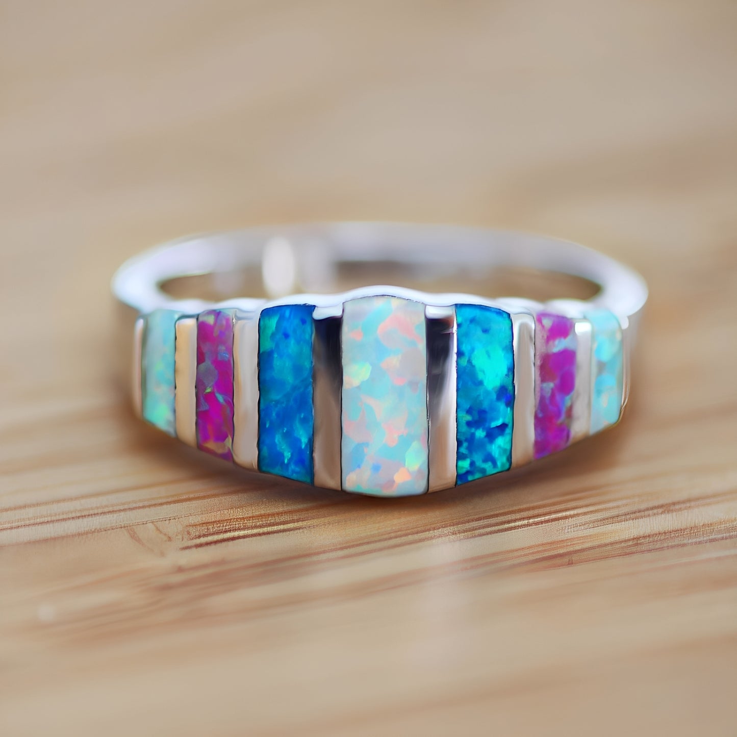 Leana – Bague Raffinée en Opale de Feu & Argent