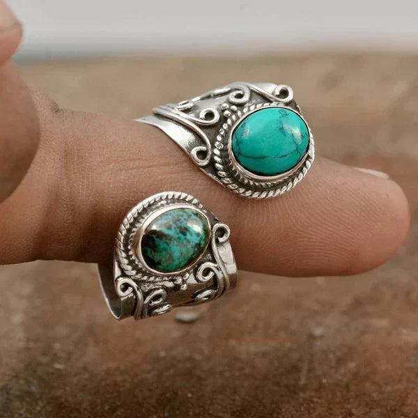 Yara – Bague Ajustable avec Double Turquoise