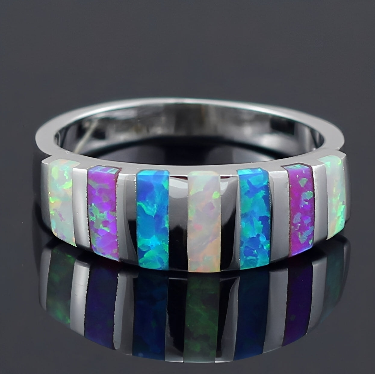 Leana – Bague Raffinée en Opale de Feu & Argent