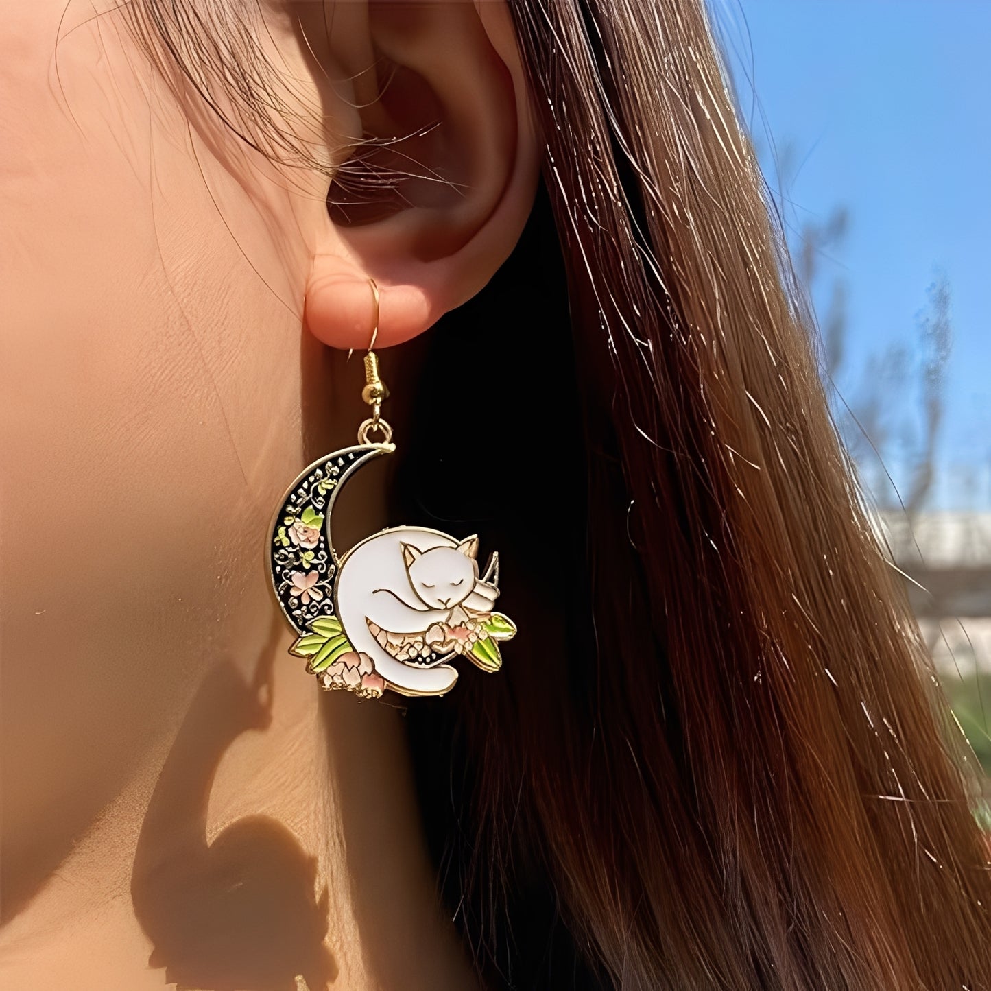 Rhian – Boucles d’Oreilles Chat sur la Lune