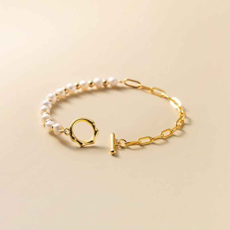 Bracelet perle moitié-moitié - Bracelet à maillons perle