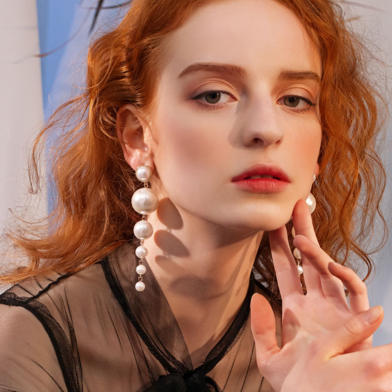 Boucles d'oreilles en perles en cascade - Boucles d'oreilles longues en perles