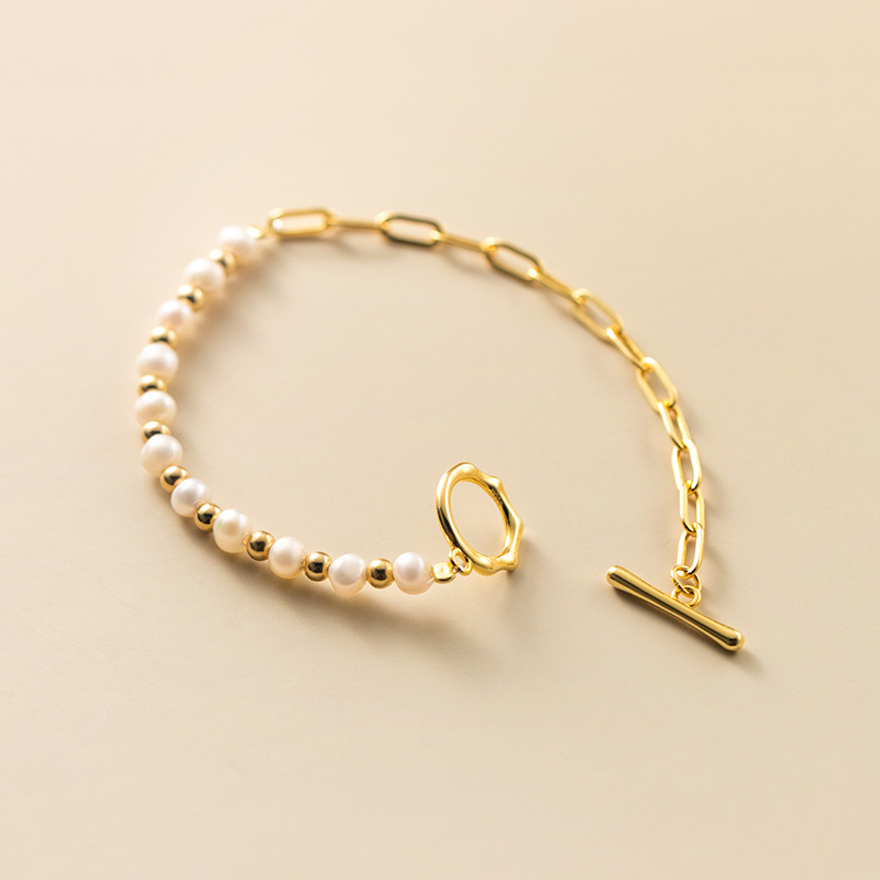 Bracelet perle moitié-moitié - Bracelet à maillons perle