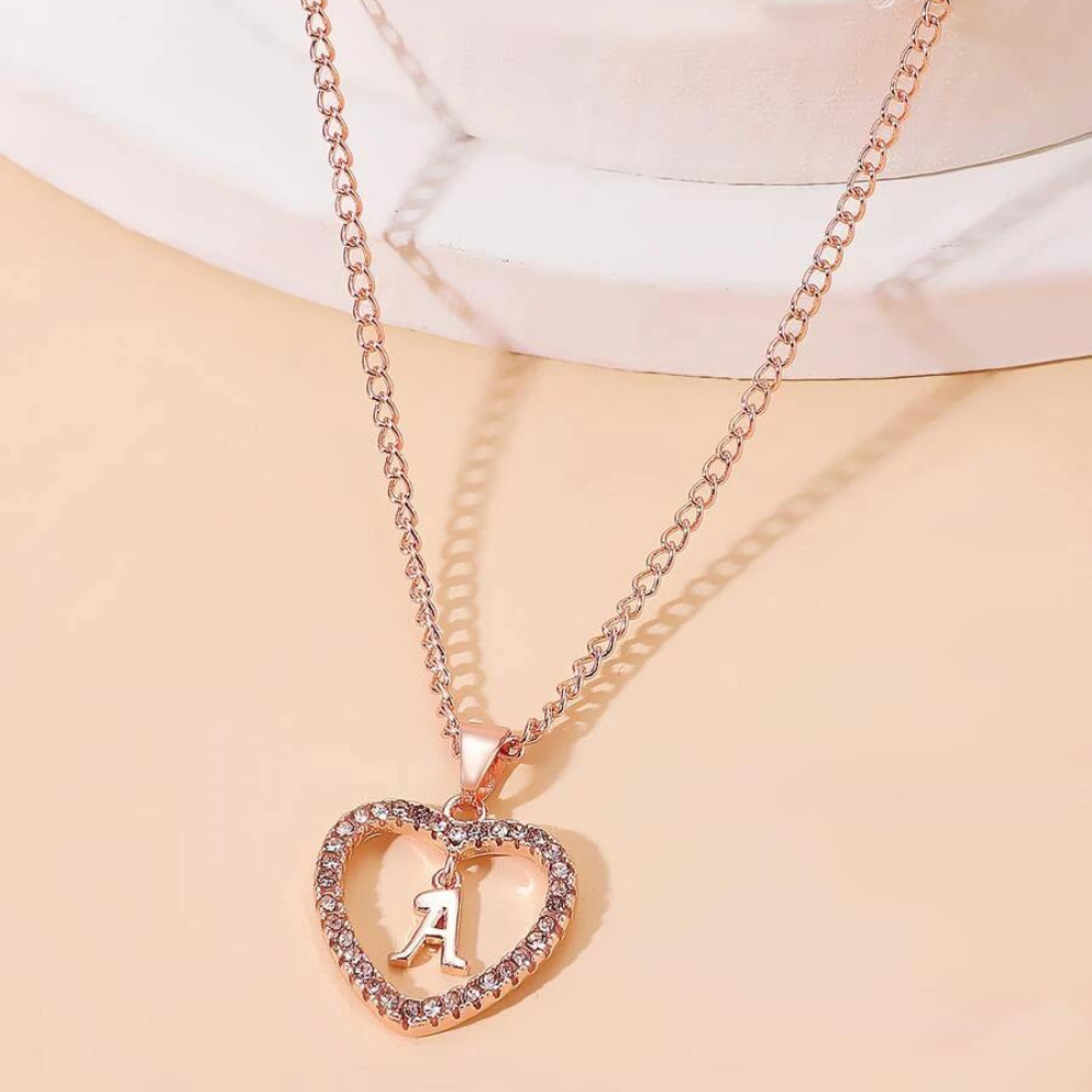 Collier en Cristal avec Initiale en Forme de Cœur