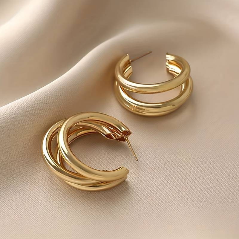 Boucles d'oreilles Triple Anneaux - 3 Anneaux en Or