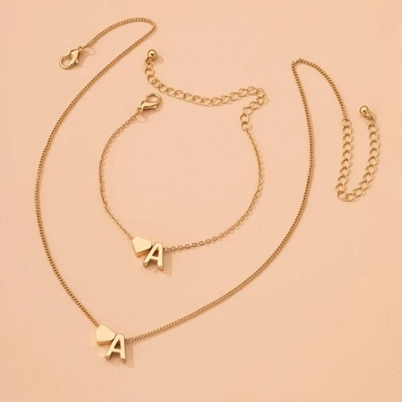 Ensemble de bijoux Initiale Coeur - Ensemble de bijoux Initial Love