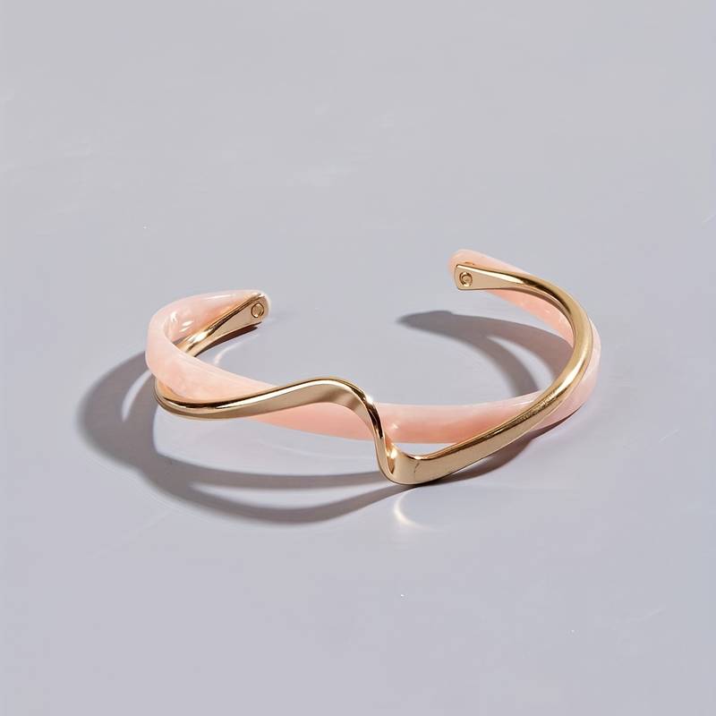 Bracelet Ondulé avec Incrustations de Perles - Bracelet en Or Plaqué 18K