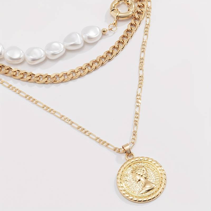 Collier avec pendentifs vintage et perles - Ensemble de 3 pendentifs et collier à perles