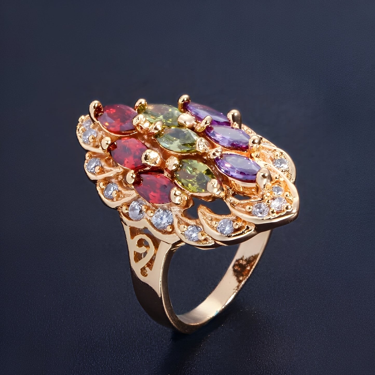 Naelle – Bague Trio Améthyste Péridot Rubis