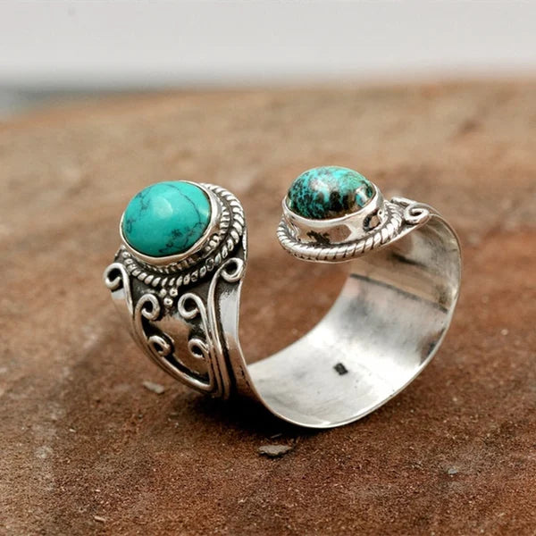 Yara – Bague Ajustable avec Double Turquoise