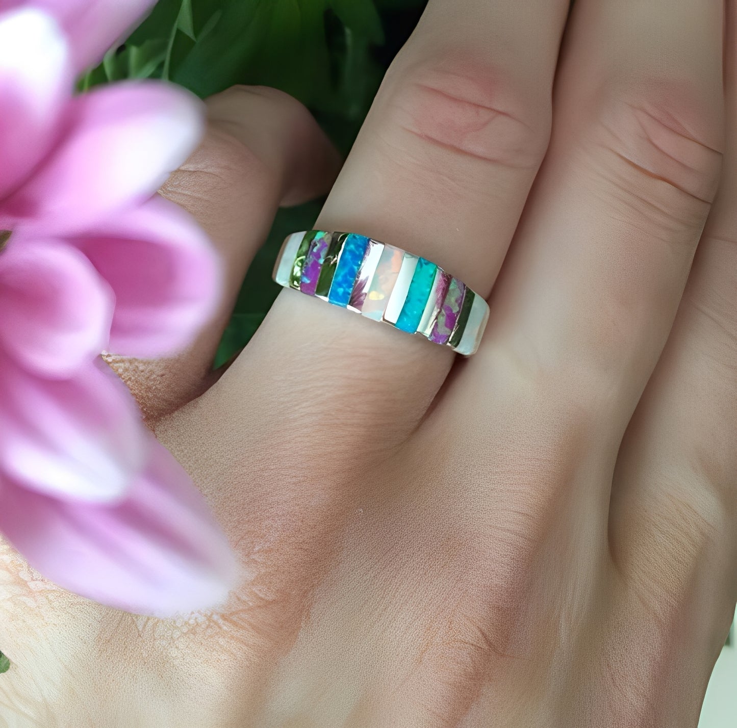 Leana – Bague Raffinée en Opale de Feu & Argent