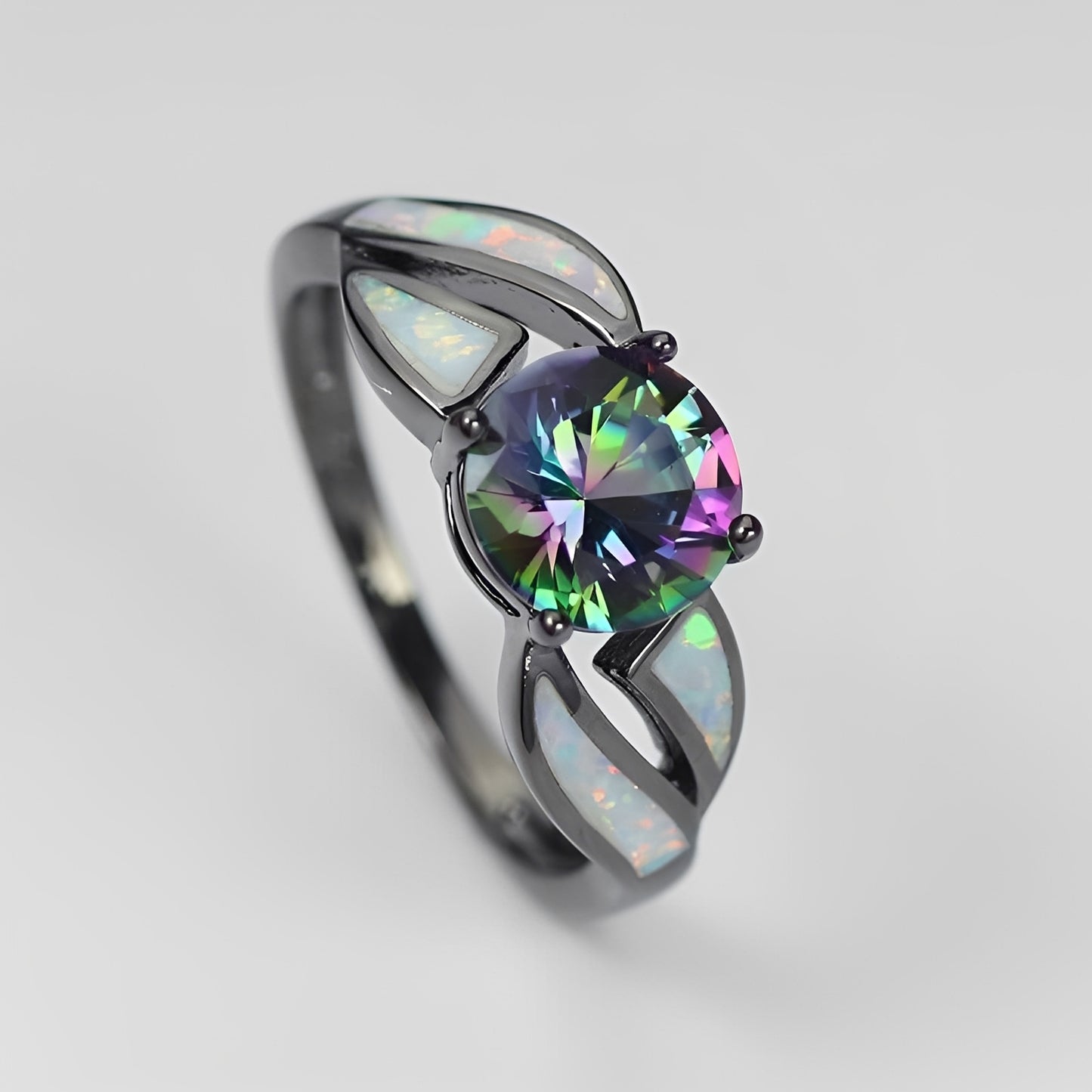 Mirella – Bague Arc-en-Ciel en Opale et Topaze