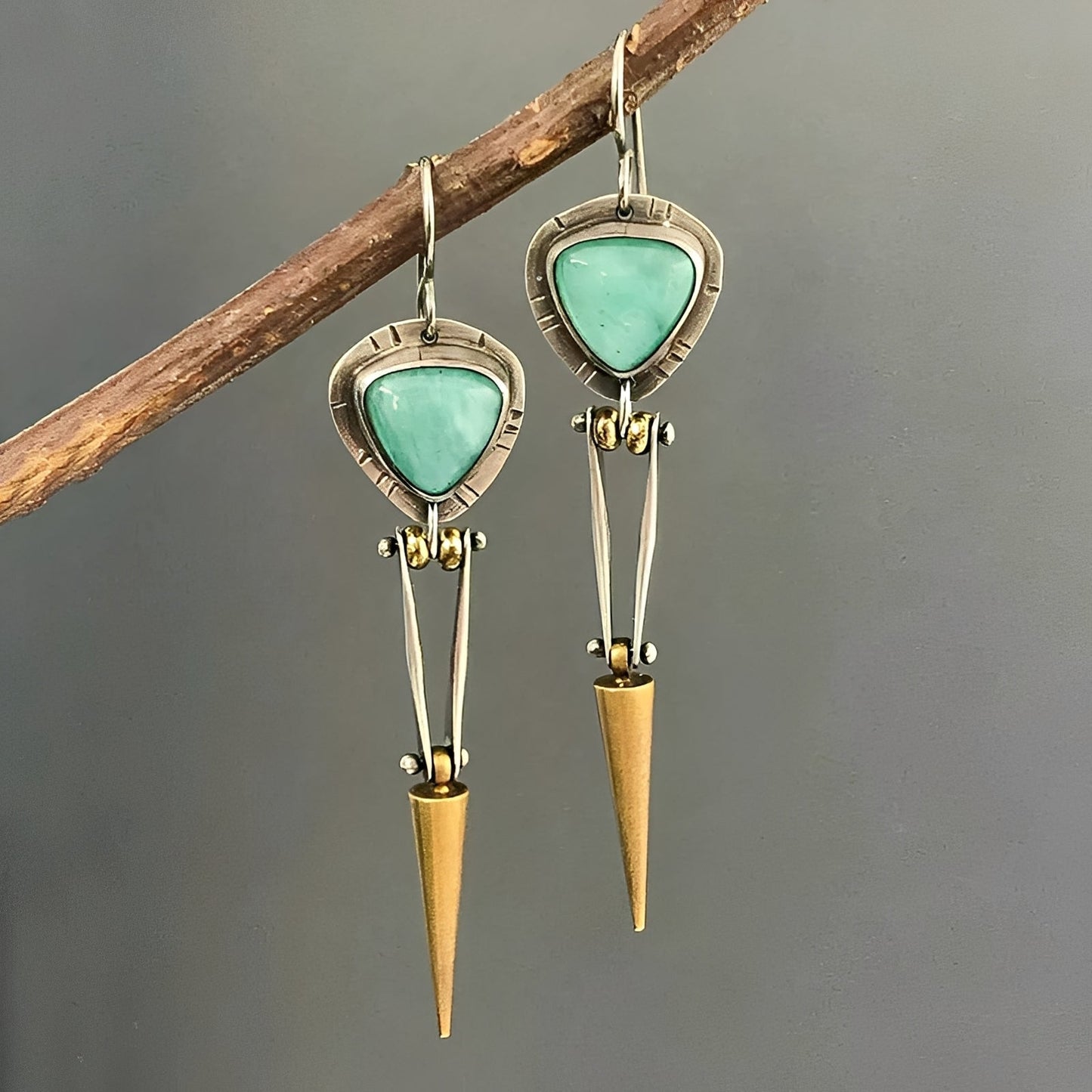 Tahlia – Boucles d'Oreilles Ethniques Boho avec Pierre de Résine Verte