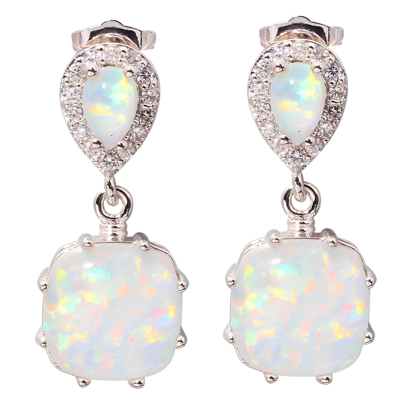 Lena – Boucles en Opale de Feu Blanche