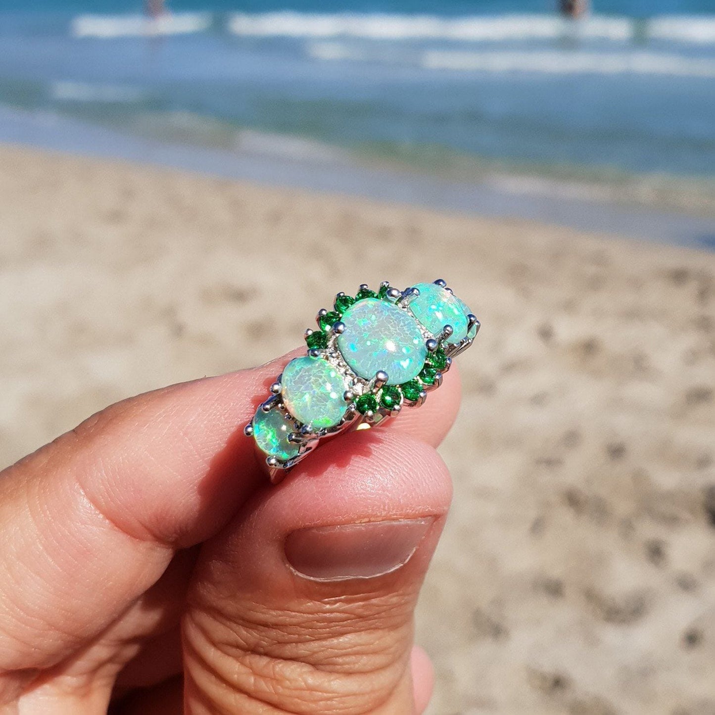 Toni – Bague Opale Verte & Émeraude