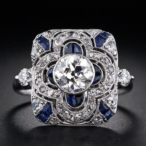 La Étreinte Bleue - Bague Vintage en Argent avec Zircone Étincelante