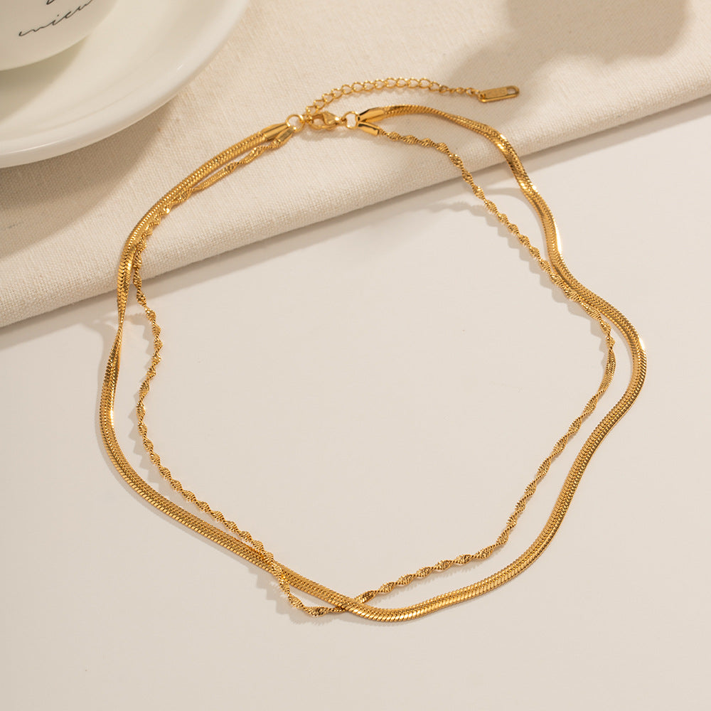 Chaîne torsadée double - Collier superposé en or
