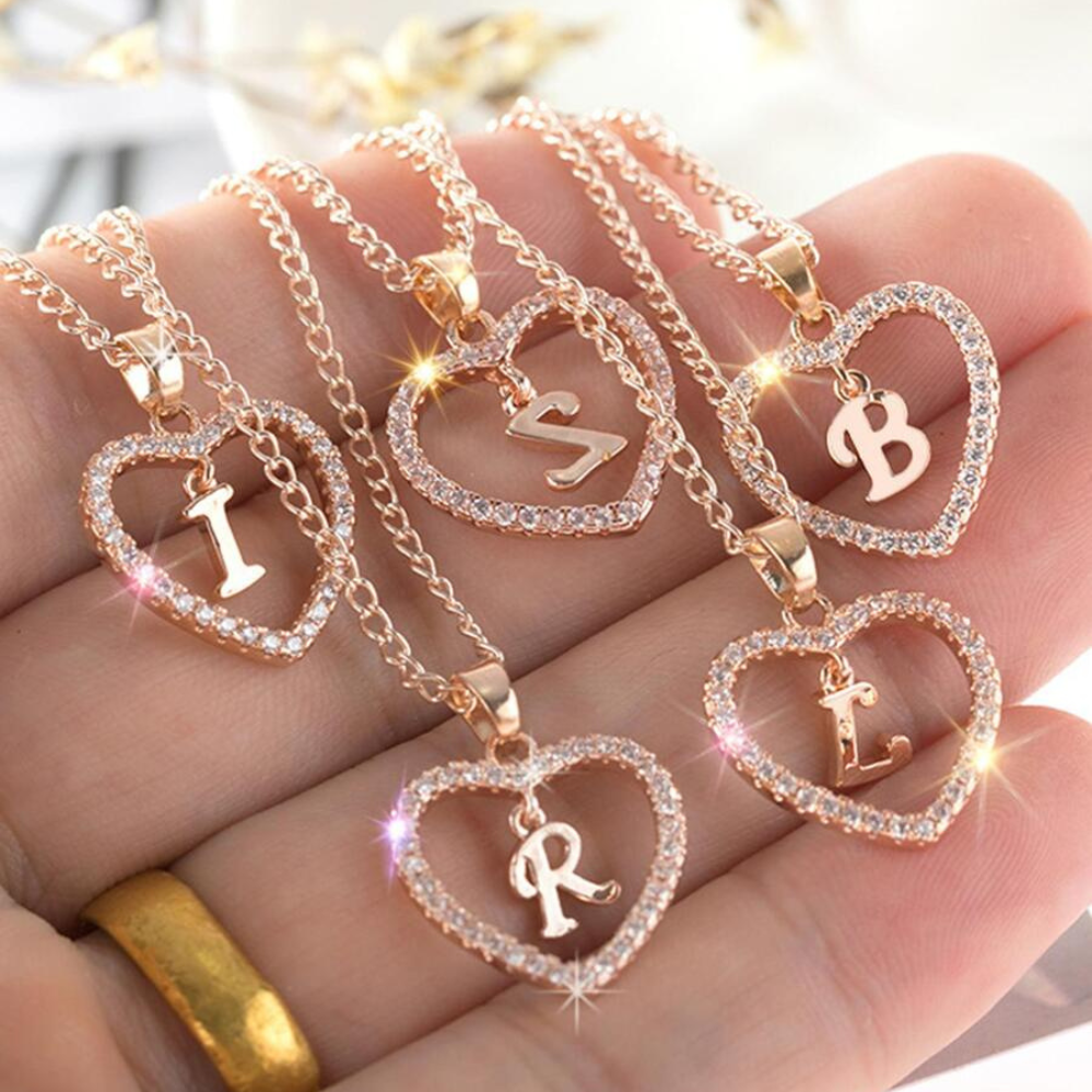 Collier en Cristal avec Initiale en Forme de Cœur