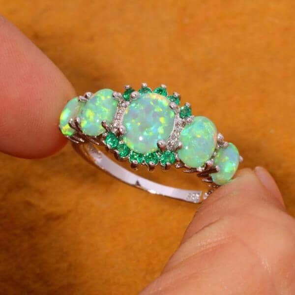Toni – Bague Opale Verte & Émeraude