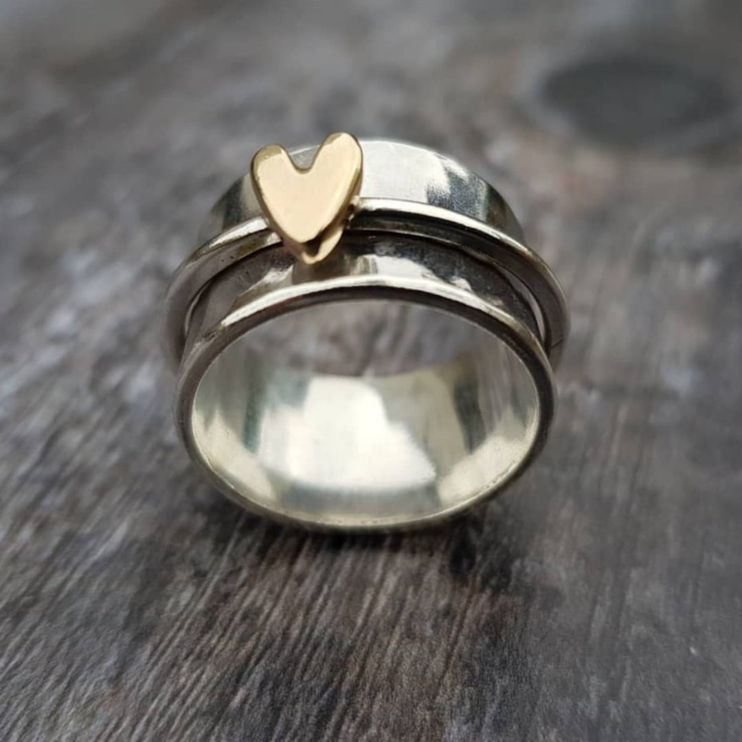 Shanie – Bague Argent au Cœur Doré