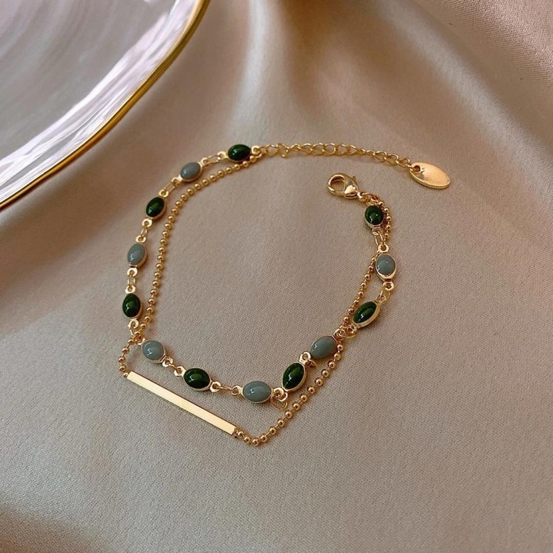Manon – Bracelet de Pierre Verte en Or
