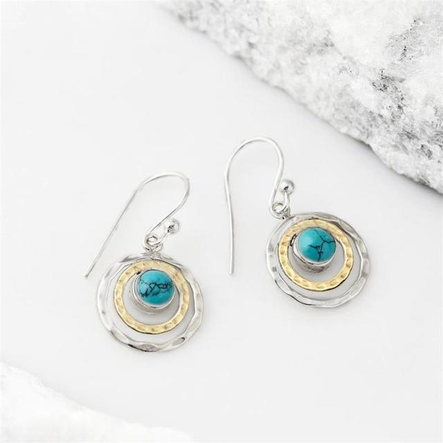 Astrid – Boucles d'oreilles Boho Saturne avec Turquoise en Argent et Or