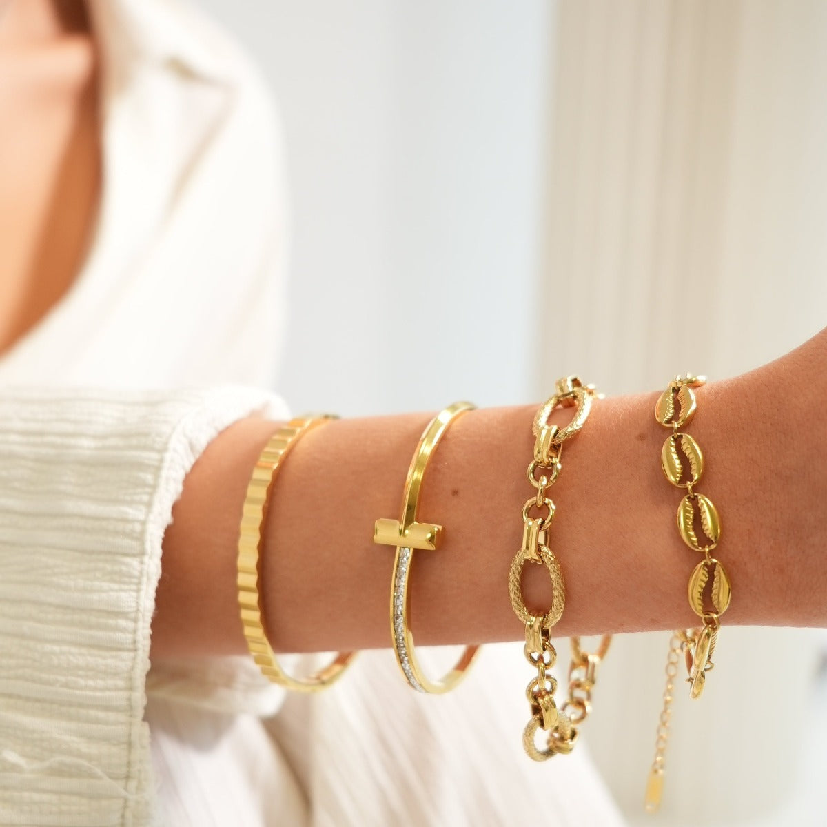Miley – Bracelet Chaîne Maillons Coquillage Doré