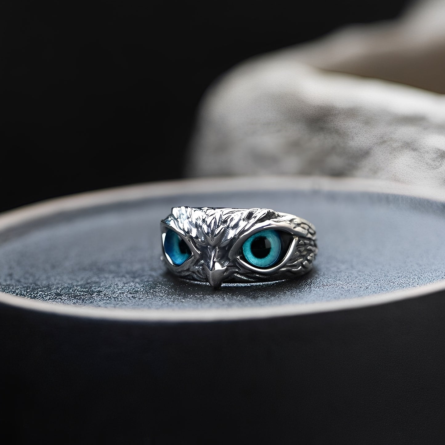 Diane – Bague Ajustable Hibou Argent & Opale