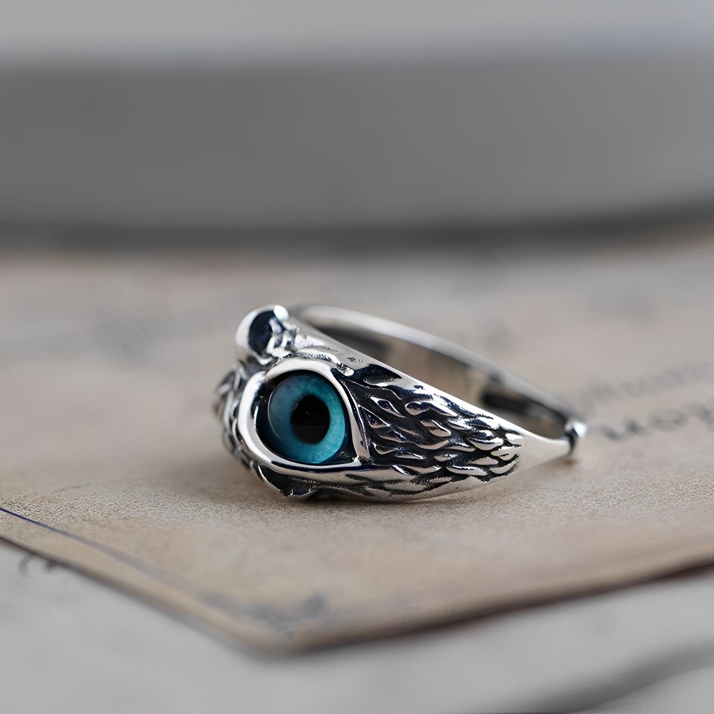 Diane – Bague Ajustable Hibou Argent & Opale