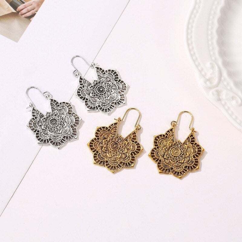 Sahana – Boucles d'oreilles Boho de Mandala de Lotus