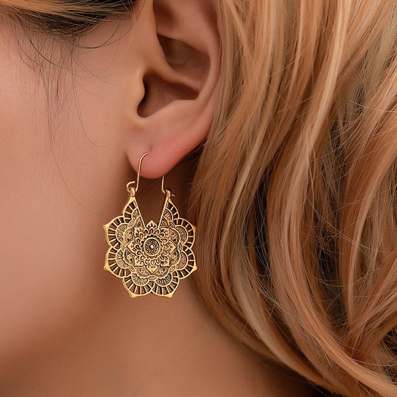 Sahana – Boucles d'oreilles Boho de Mandala de Lotus