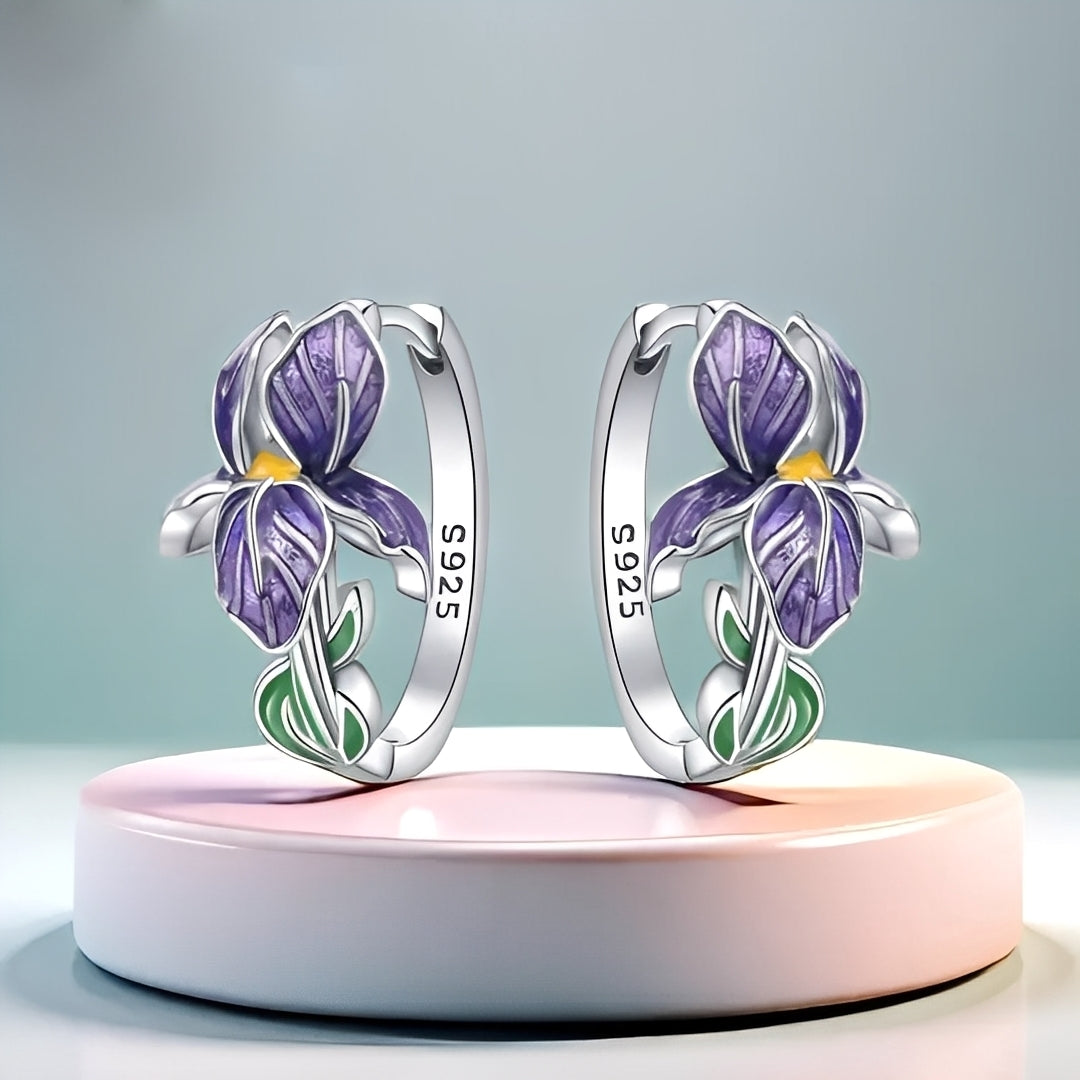 Purple Enamel Flower Earrings