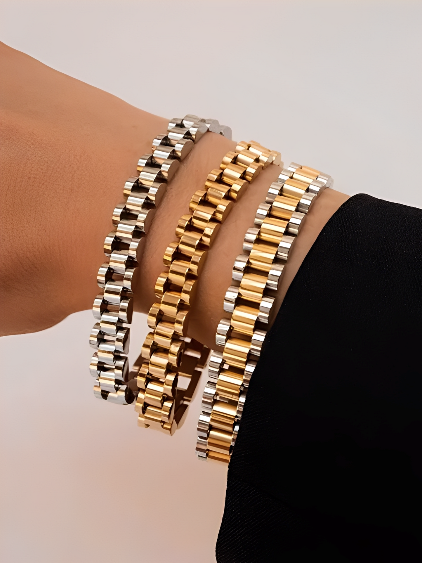 Nora – Bracelet Large à Maillons Or-Argent